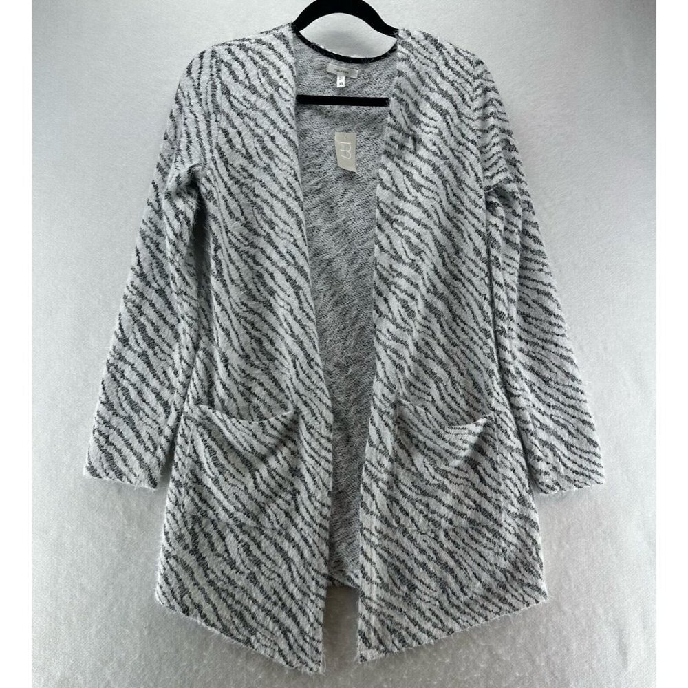 Maurices Cardigan Size XS Zebra Print Textured Open Front Long Sleeve Gray White